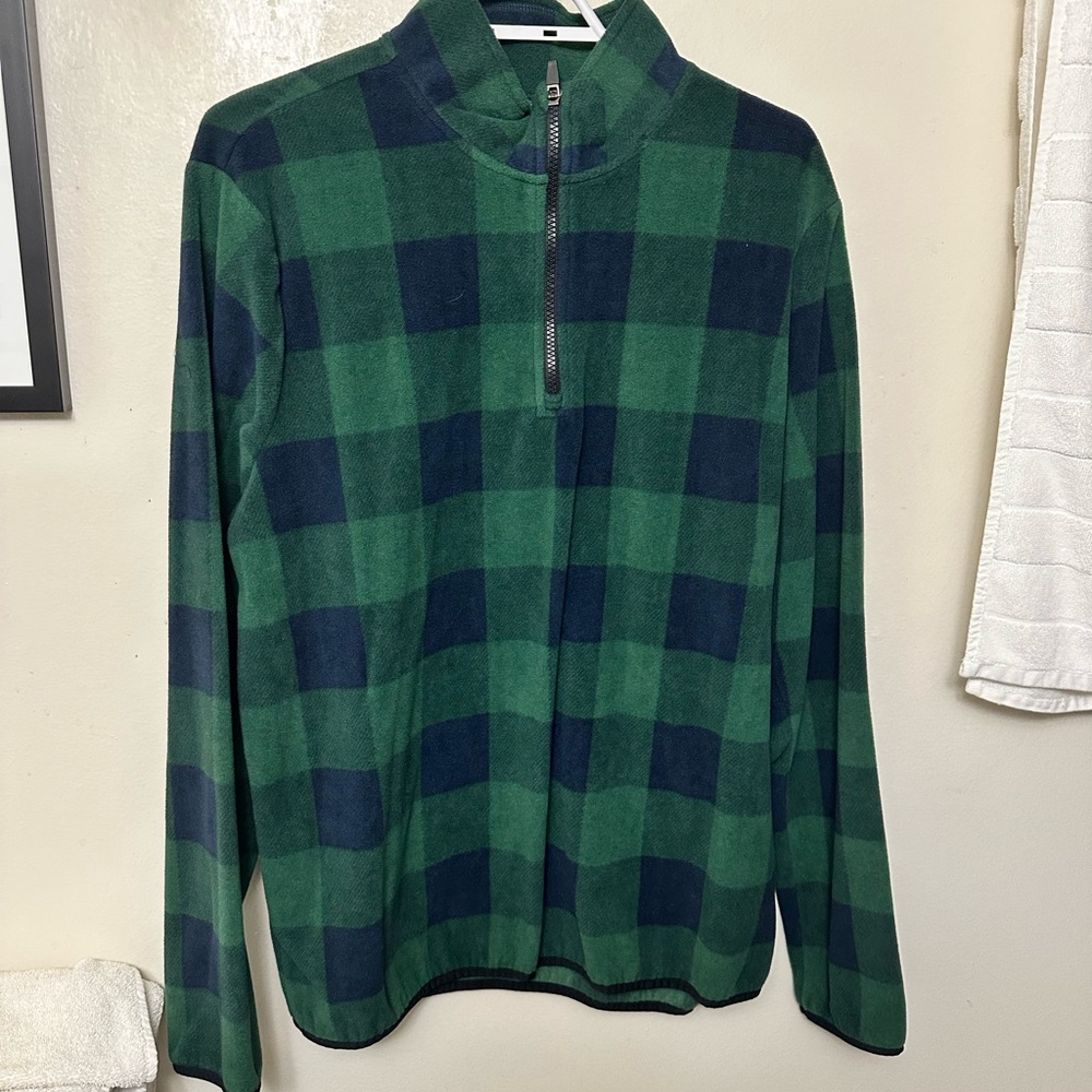 Joe Fresh Men's Green and Black Checkered Zip-Up Sweater